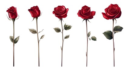 Naklejka premium Side View of Red Color Roses Isolated on White Background