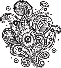 Intricate Black and White Paisley Design for Coloring Books or Prints