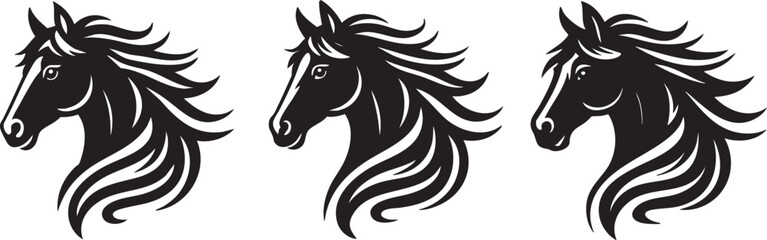 Elegant Black and White Horse Head Silhouettes set
