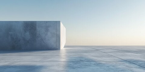 Modern Concrete Structure, Empty Plaza, Sunrise Scene