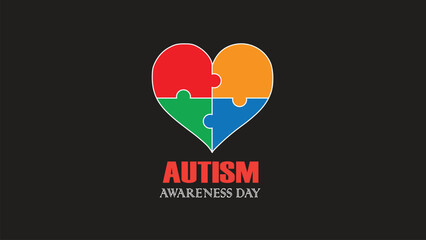 Autism awareness day symbol. Colored heart puzzle. Child autism awareness icon. Puzzle heart shape icon. Jigsaw symbol. Yellow, red, blue, color. Vector illustration