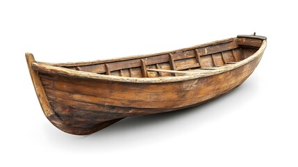 Vintage Retro Wooden Fishing Boat on Rustic Wood Background