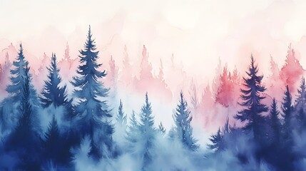 Snowy Winter Wonderland Watercolor Illustration