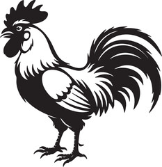 Bold black and white rooster silhouette for farm, logo, or graphic design.