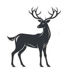 Cute brown cartoon reindeer silhouette with antlers, a wild mammal illustration of a Christmas animal.
