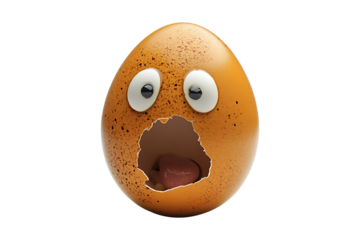 Broken egg with scared face isolated on transparent background
