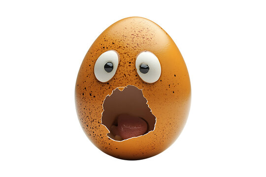 Broken egg with scared face isolated on transparent background
