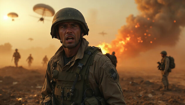 soldiers terrified in the middle of an armed conflict