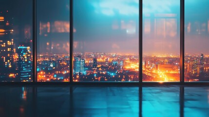 Night Cityscape Viewed from a Panoramic Window