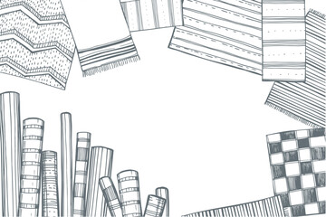 Hand-drawn carpets on white background.   Vector background. Sketch  illustration.  