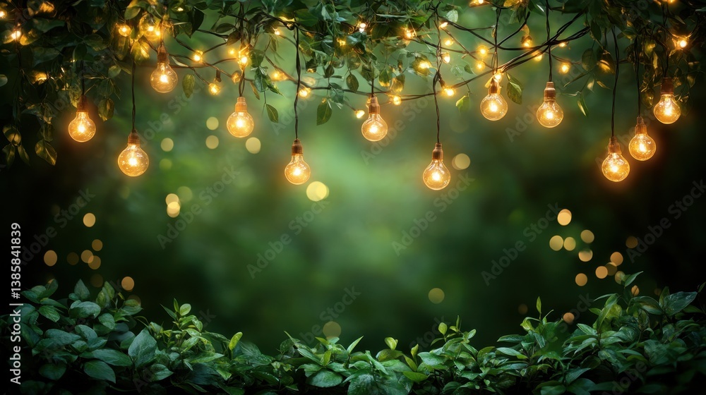 Aufkleber enchanting garden illuminated by string lights creating a magical ambiance with lush green foliage a