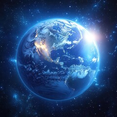 Fototapeta premium Captivating Earth View from Space Revealing North and South America with City Lights and Cosmic Starfield