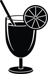 cocktail with ice and lime, cocktail with ice silhouette icon, glass of lemonade, white background.