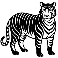 Obraz premium Tiger Vector Illustration - Cartoon, Clipart & Line Art Design for Print & Digital Use