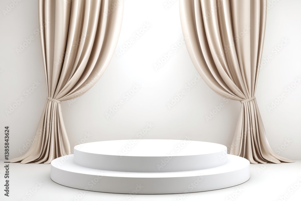 Poster elegant two tiered display platform - a pristine white two-tiered display platform is elegantly fram