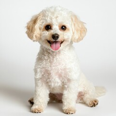 Playful poodle puppy indoor studio pet photography bright setting close-up adorable canine moments