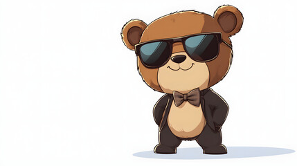 Naklejka premium Cool Teddy Bear in Sunglasses and Bow Tie
