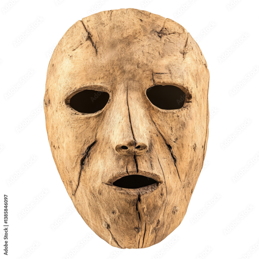Poster mysterious mask with intricate patterns and textures sitting on a plain surface creating a unique ar