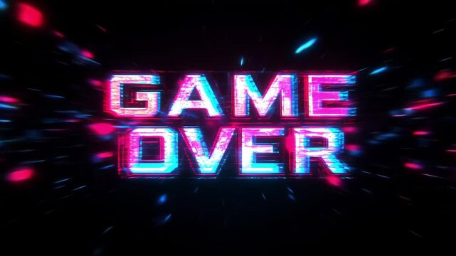 Cyber glitch game over text isolated on black background 