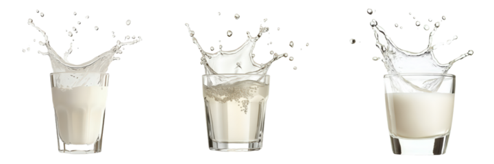 Triptych of Milk Splashing in Glasses.