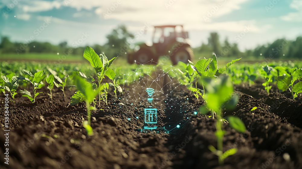 Poster an ai powered system optimizing agricultural practices by analyzing soil conditions, crop health, an