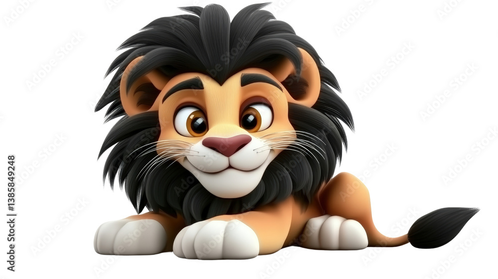 Poster playful cartoon lion with a friendly expression and vibrant colors creating a fun and whimsical char