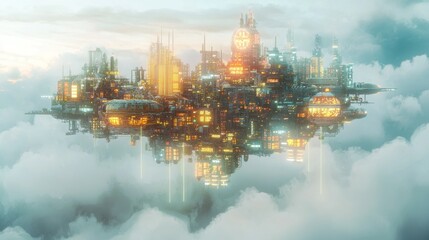 Skybound Metropolis: A Floating City in the Clouds
