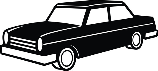 Classic Sedan Car Silhouette on Transparent Background Simple Retro Automobile