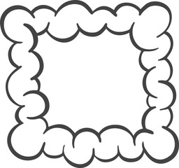 Abstract cloud shape. Funky playful element of graffiti soap suds. Retro blob of cartoon bubbles. Groovy outline manga smoke. Funny square frame