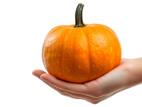 Hand holding pumpkin isolated on transparent background
