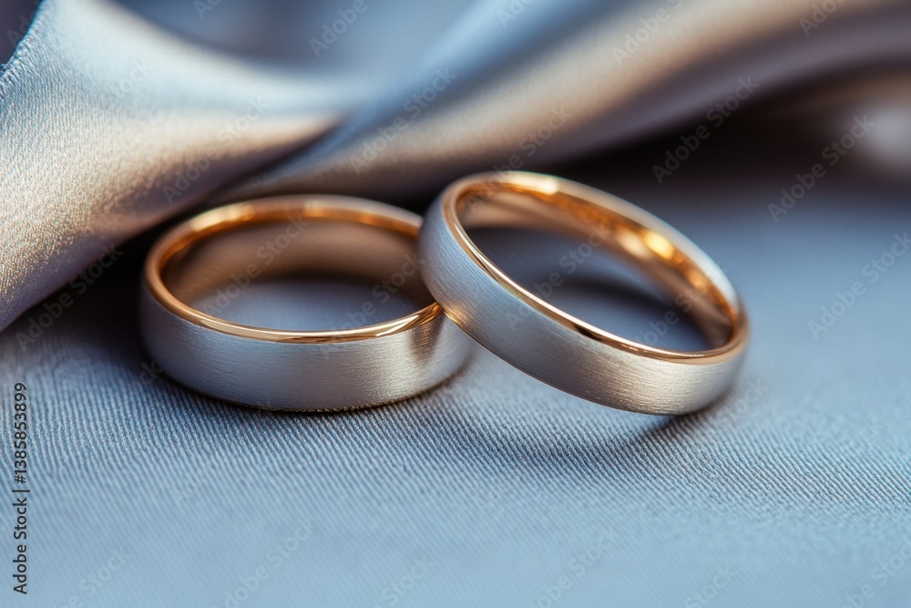 Poster elegant wedding bands on a soft silk fabric creating a romantic and timeless symbol of love and comm