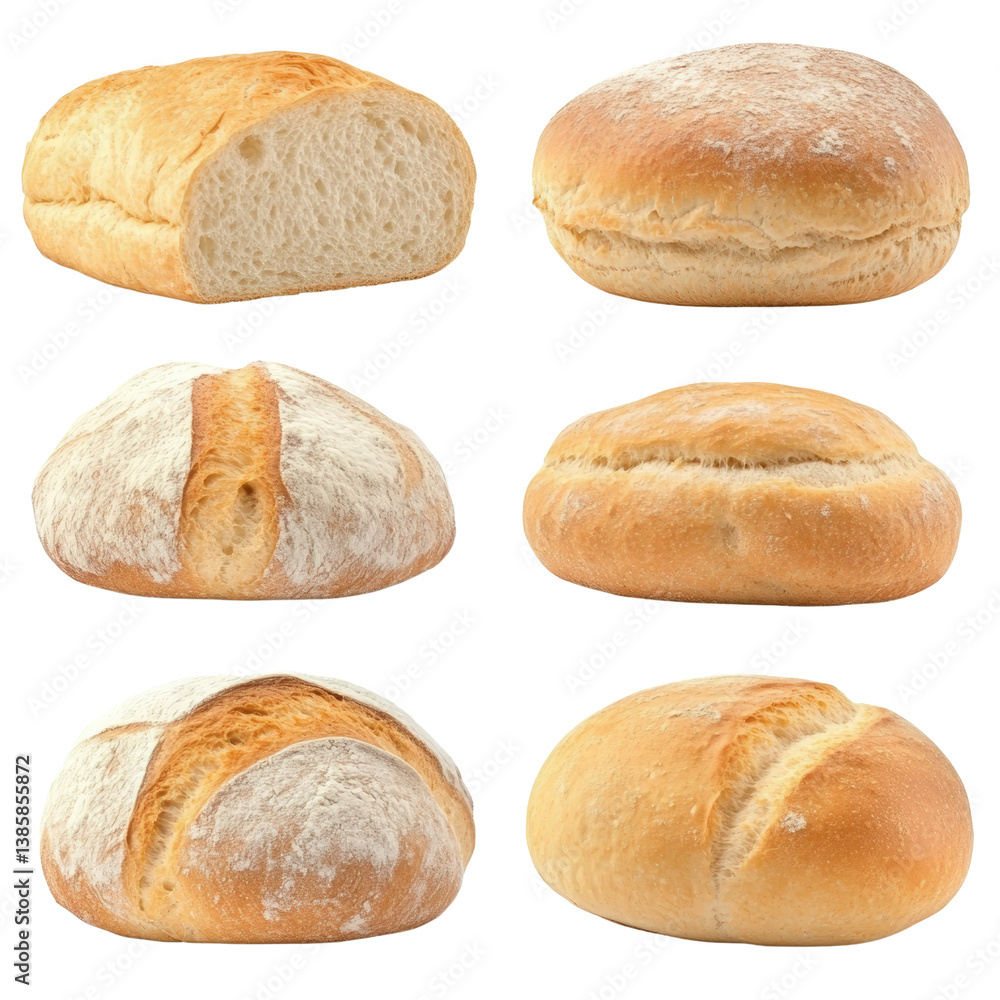 Poster assorted variety of freshly baked breads displayed on a wooden surface showcasing different shapes a
