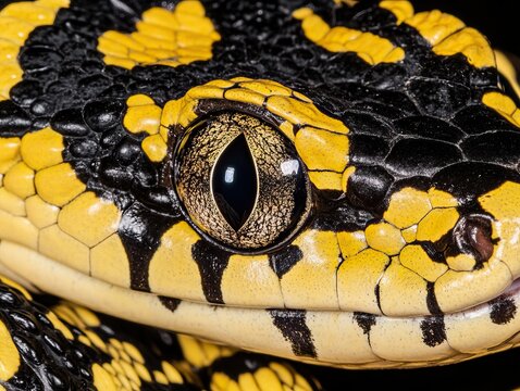 Mangrove snake boiga dendrophila showing its scales and eye