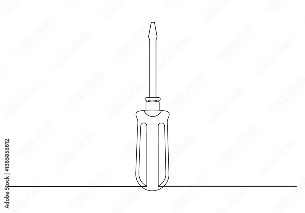 Poster continuous line drawing of a flat head screwdriver with integrated handle and shaft in minimalist fu