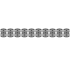 Repeating black and white geometric lines and squares form a seamless horizontal pattern, inspired by Navajo and tribal designs. Perfect for prints, packaging, and web backgrounds.