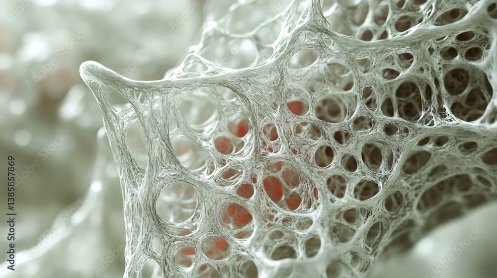 Poster microscopic view of a complex organic structure forming with many cavities