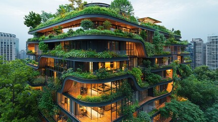 Obraz premium Lush green eco-friendly apartment building.