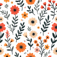 A color floral pattern with a variety of abstract leaves and flowers on a white background, perfect for spring and summer designs.