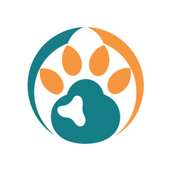 Obraz premium Paw Print Logo Design Teal and Orange Circular Emblem
