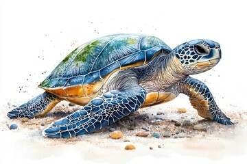 Obraz premium Majestic Sea Turtle Watercolor Painting