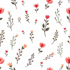 A color floral pattern with a variety of abstract leaves and flowers on a white background, perfect for spring and summer designs.