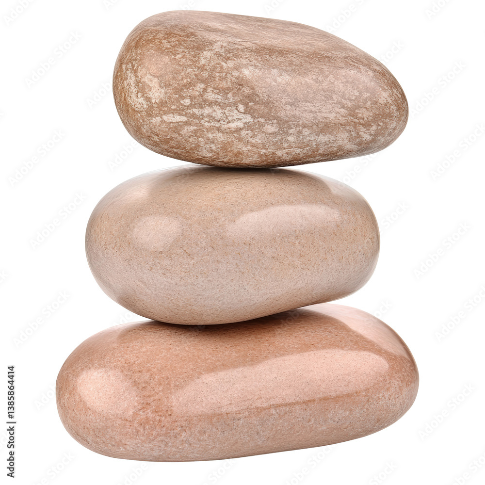 Poster Natural stack of smooth rocks forming a balanced arrangement against a soft focus background evoking serenity isolated on transparent background..