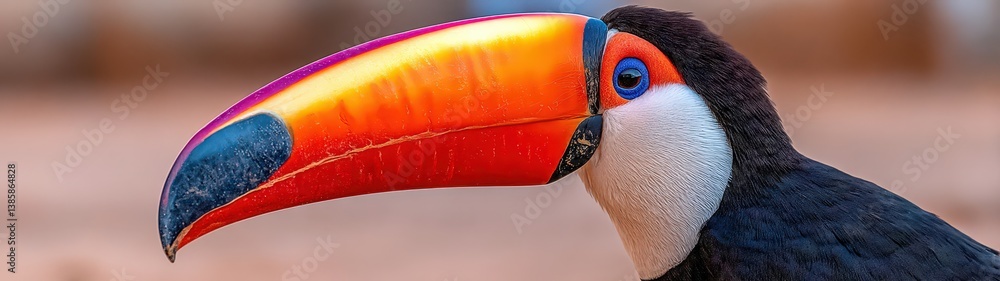 Poster vibrant close-up portrait of a colorful toucan showcasing its distinctive features in a natural envi