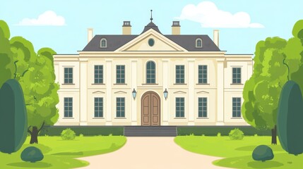 Elegant Mansion with Lush Green Landscape