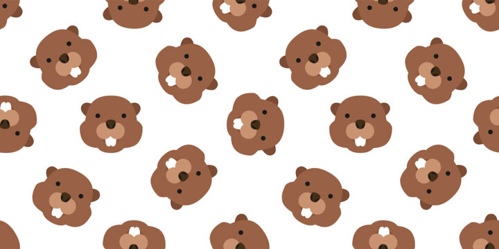 cute beaver faces on white  background seamless pattern print design vector illustration