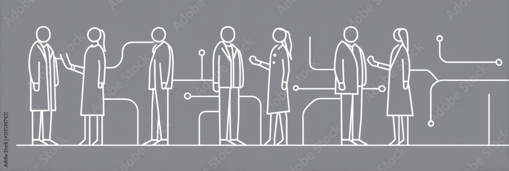 Poster professional networking connections - stylized line art depicting diverse professionals networking a