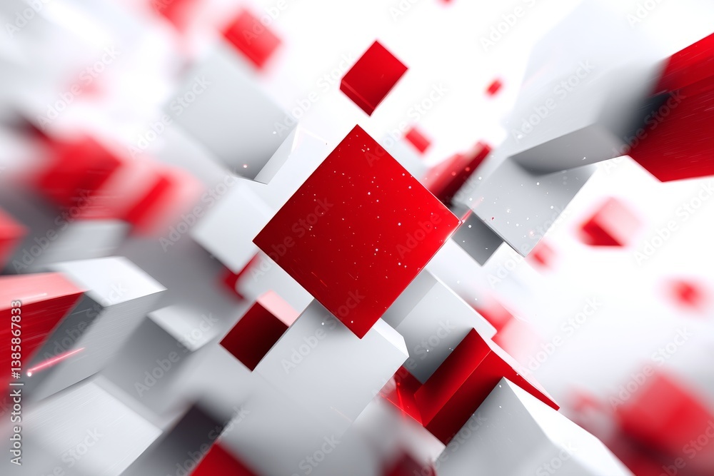 Poster red and white cubes abstract background - dynamic abstract background of red and white cubes in moti