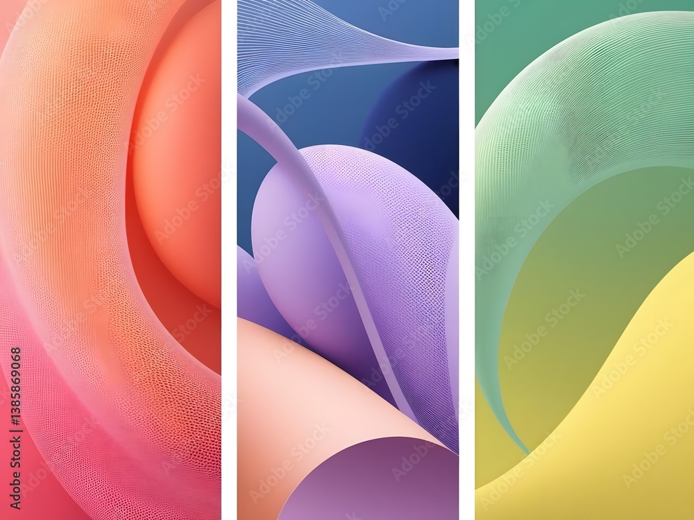 Poster abstract colorful 3d shapes with wavy lines