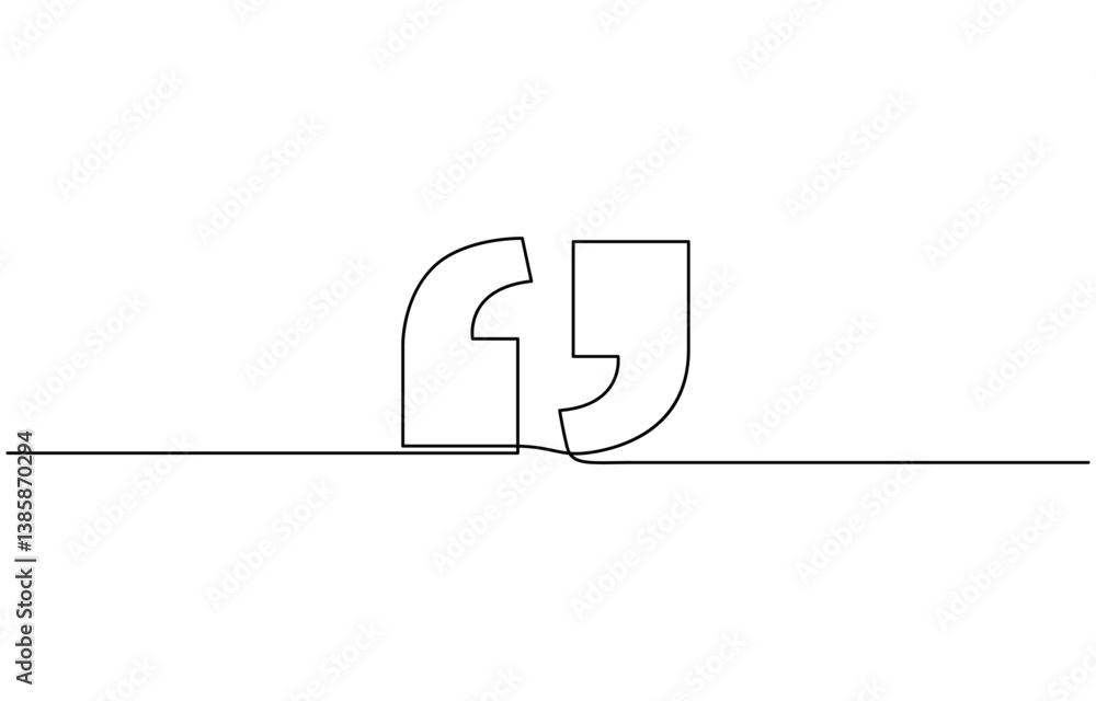 Fototapete one continuous line of a quote mark drawing, single continuous line drawing of a quote mark. one con