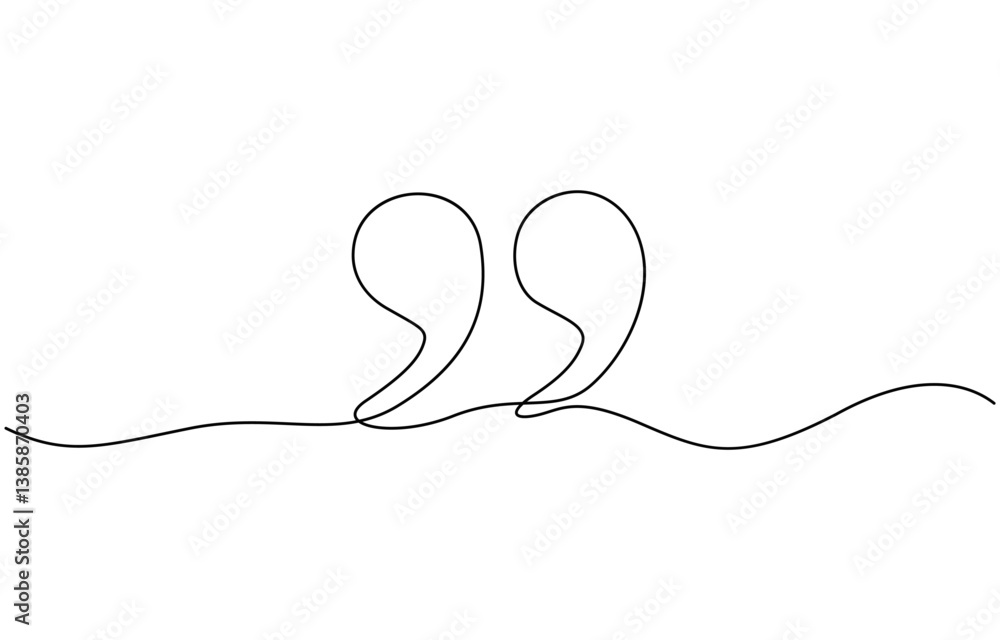 Fototapete one continuous line of a quote mark drawing, single continuous line drawing of a quote mark. one con